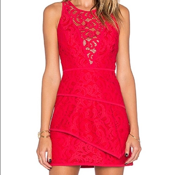 BCBGMAXAZRIA Red Mini Lace Dress - Picture 2 of 8